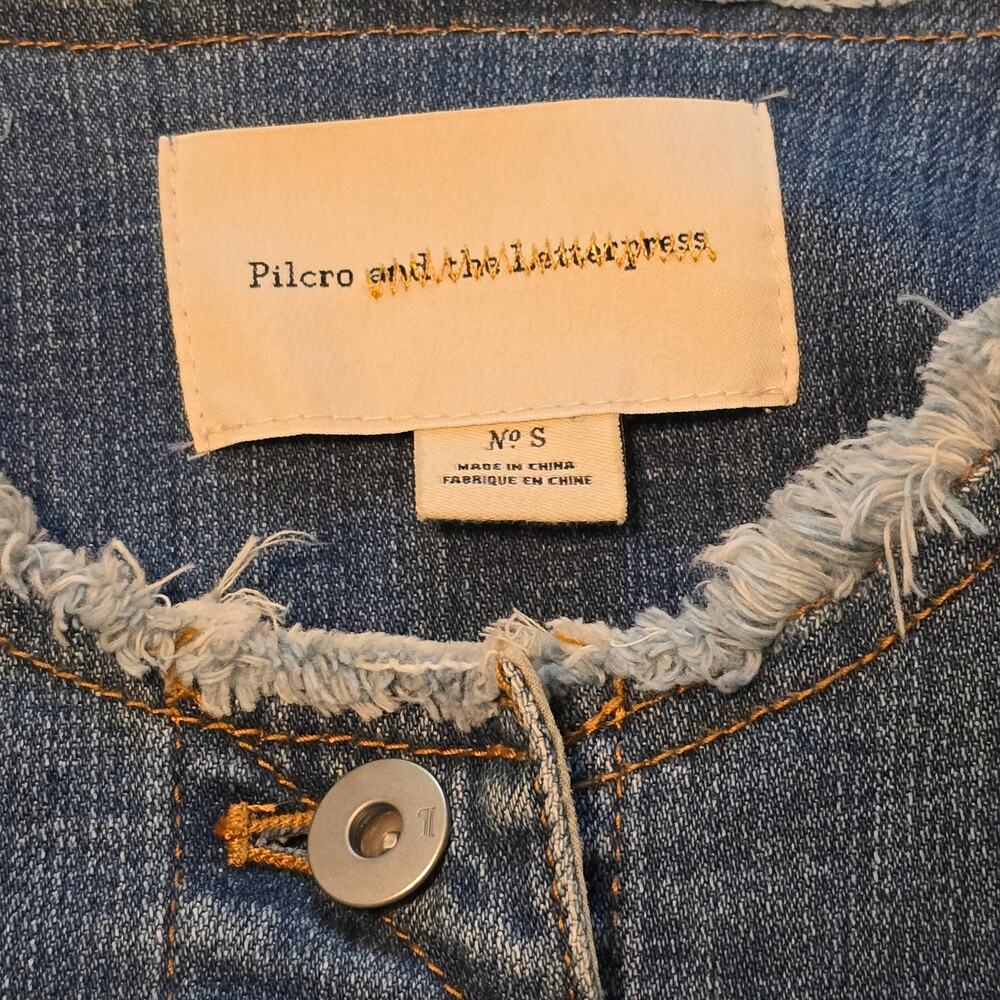 Pilcro and the Letterpress Flounced Denim Jacket Womens Size Small Blue Green - Picture 3 of 10